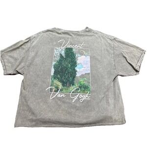 Women's Vincent Van Gogh T-Shirt Green Art L Impression Portrait Ear MidRiff IML